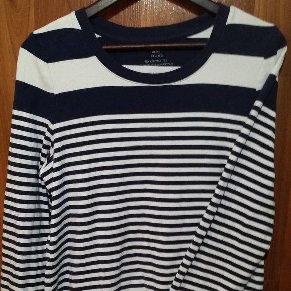White and Navy Striped Long Sleeve Tee - Picture 1 of 5